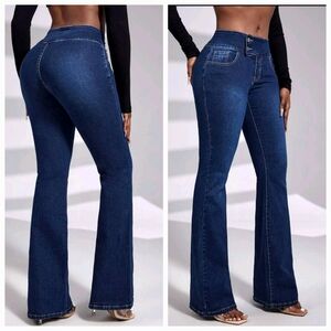 NWT 70's Bell Bottom Dark Jeans Stretch High Waisted Size 25